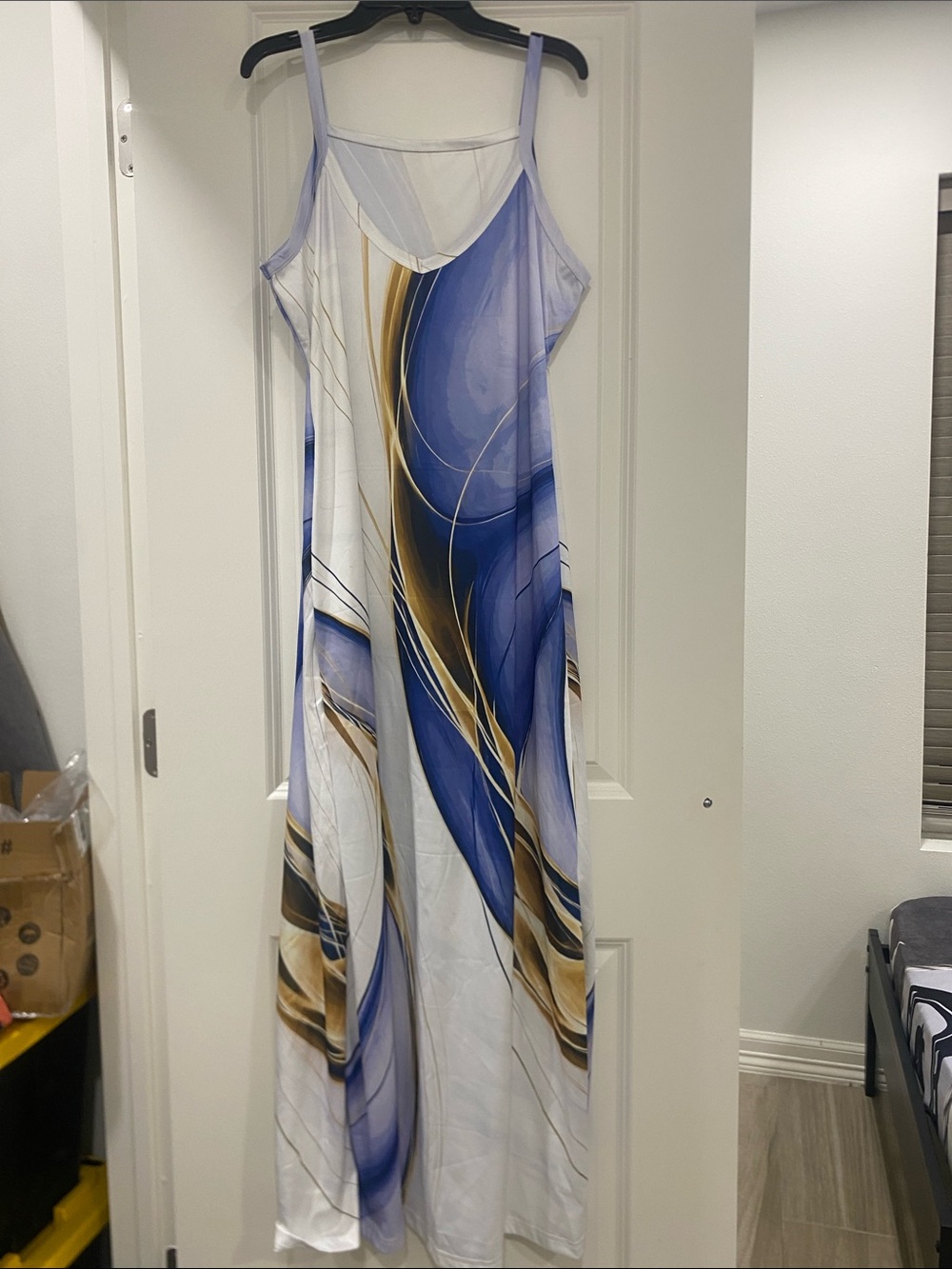 Abstract Blue & Gold Sleeveless Maxi Dress